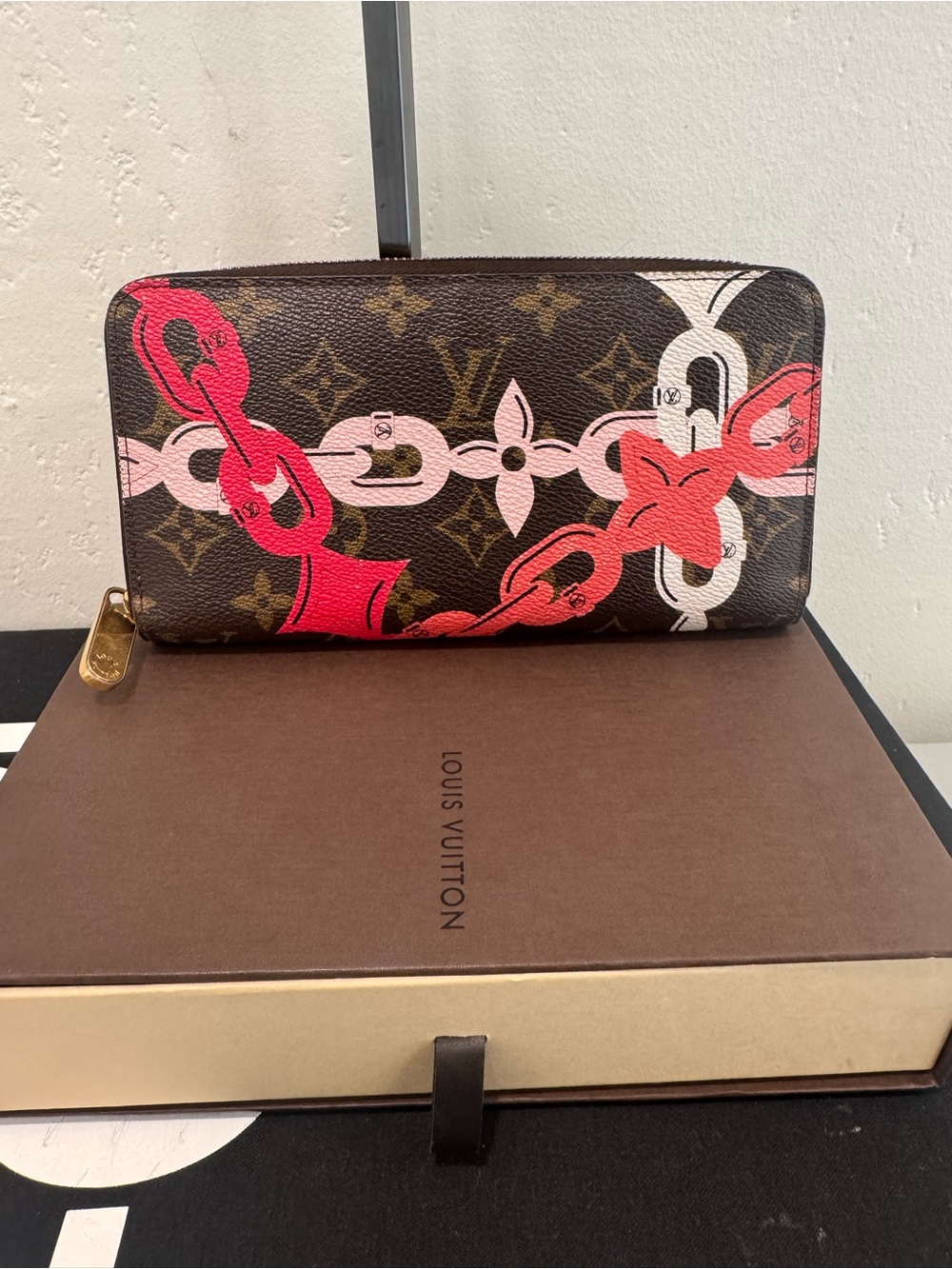 LOUIS VUITTON Limited Edition Monogram Canvas Chain Flower Zippy Wallet